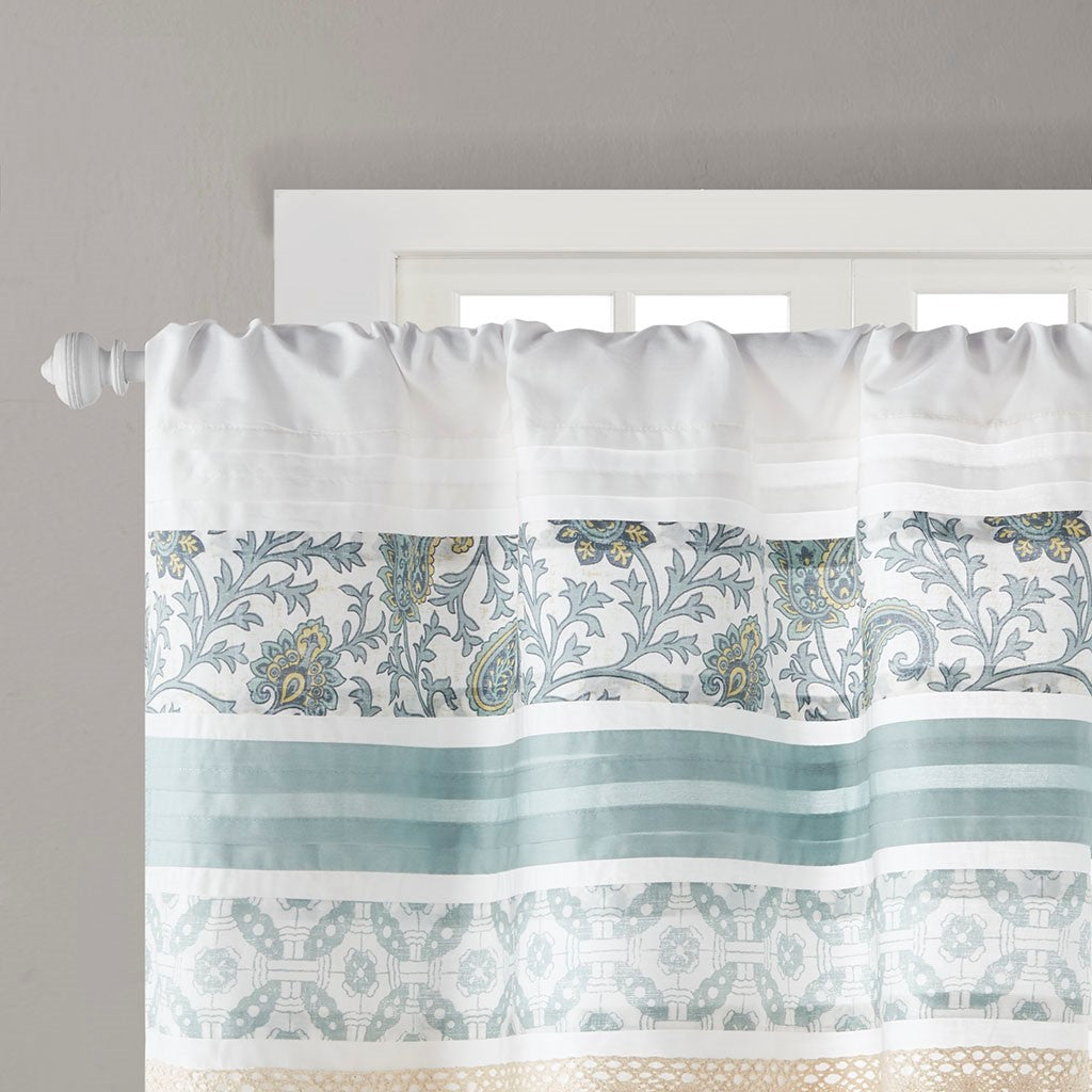 Printed And Pieced Rod Pocket Valance Aqua 50X18" Aqua Cotton