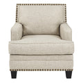 Fabric Upholstered Wooden Chair With Trims, Beige Beige Wood Fabric