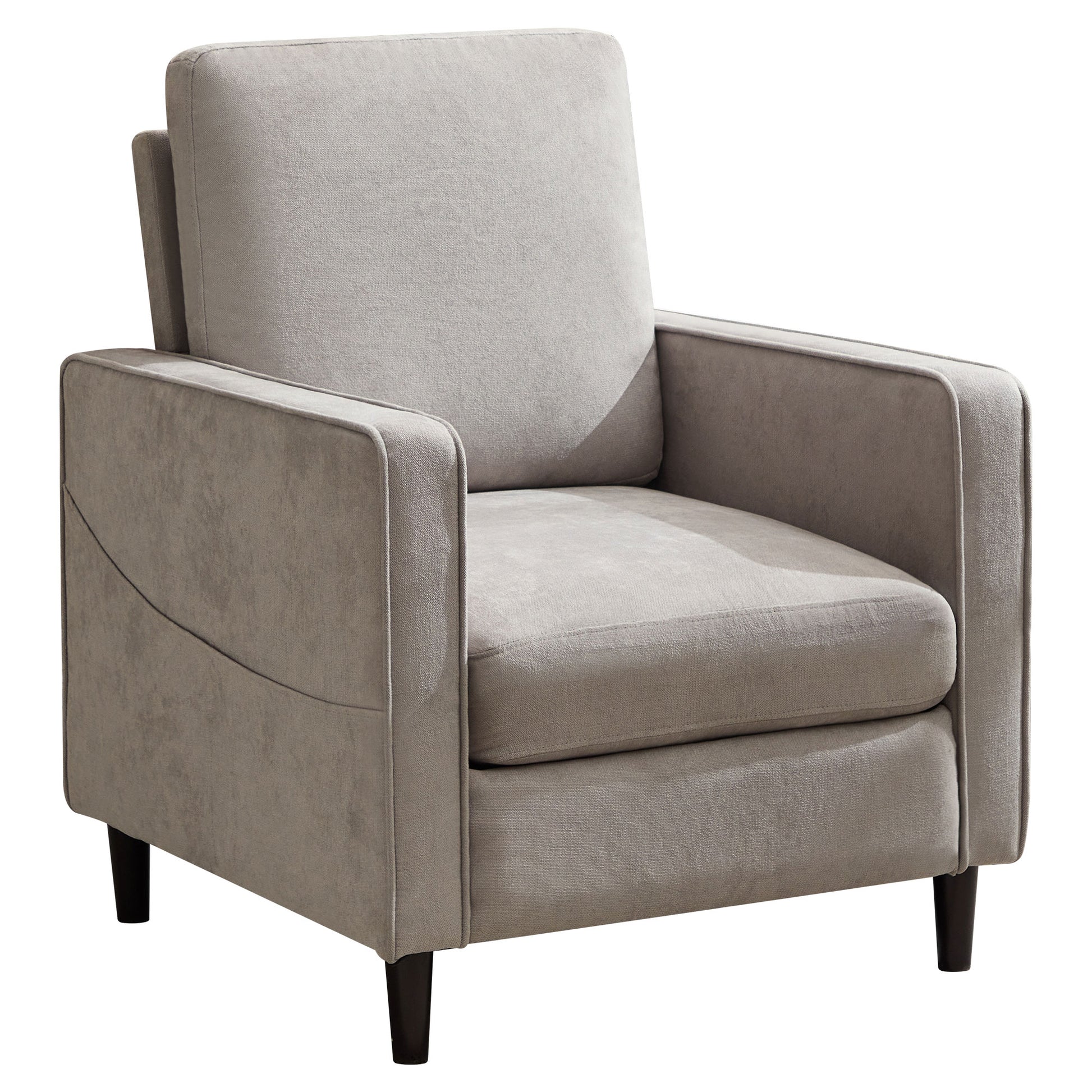 Mid Century Accent Chair ,Modern Linen Fabric Armchair For Living Room,Double Side Pockets, Comfortable And Padded Reading Feature Sofa Chair, Suitable For Bedrooms, Living Rooms, And Offices Light Gray Linen