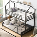 Metal House Bunk Bed, Twin Over Full, Black Full Black Metal