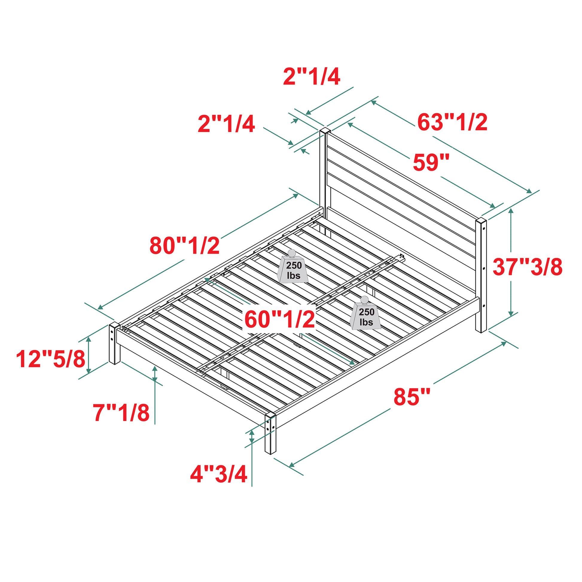 Modern Minimalist Boho Queen Bedframe Natural Pine Queen Natural Wood Pine Pine