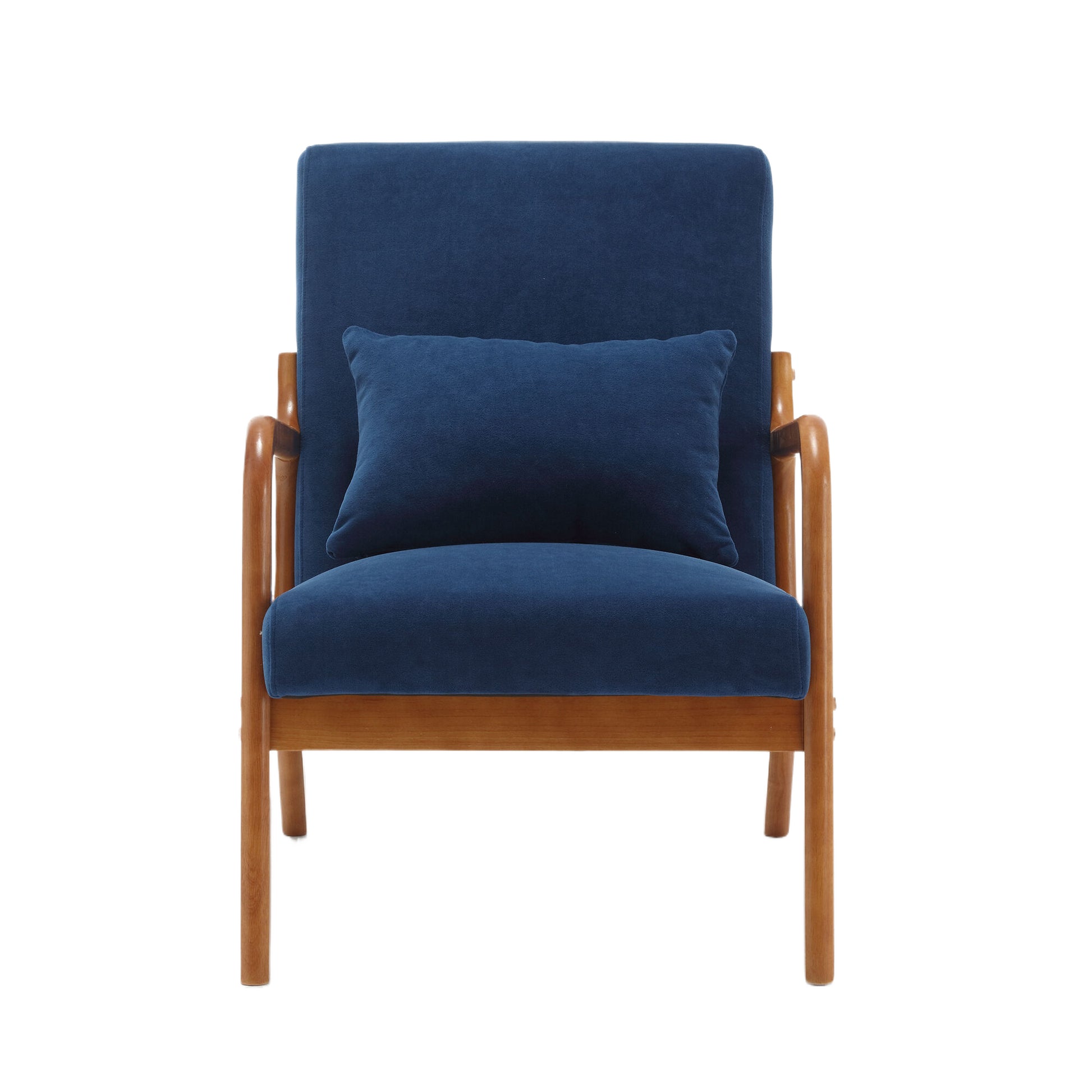Coolmore Modern Accent Chair, Solid Wood Padding Lounge Armchairs With One Pillow For Living Room, Bedroom, Guest Room Navy Navy Brown Primary Living Space Modern Rubberwood Foam Velvet