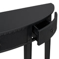 Distinctive Features Of Pine Veneer Console Table With Vertical Stripe Drawer Fronts And Four Legs Black Primary Living Space Minimalist Mdf