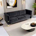 Fx P82 Bk Sofa Modern Sofa Couches For Living Room, 82.67Inches Velvet Velvet Tight Back Chesterfield Design Couch Upholstered Sofa With Metal Legs Decor Furniture For Bedroom Black Velvet 3 Seat