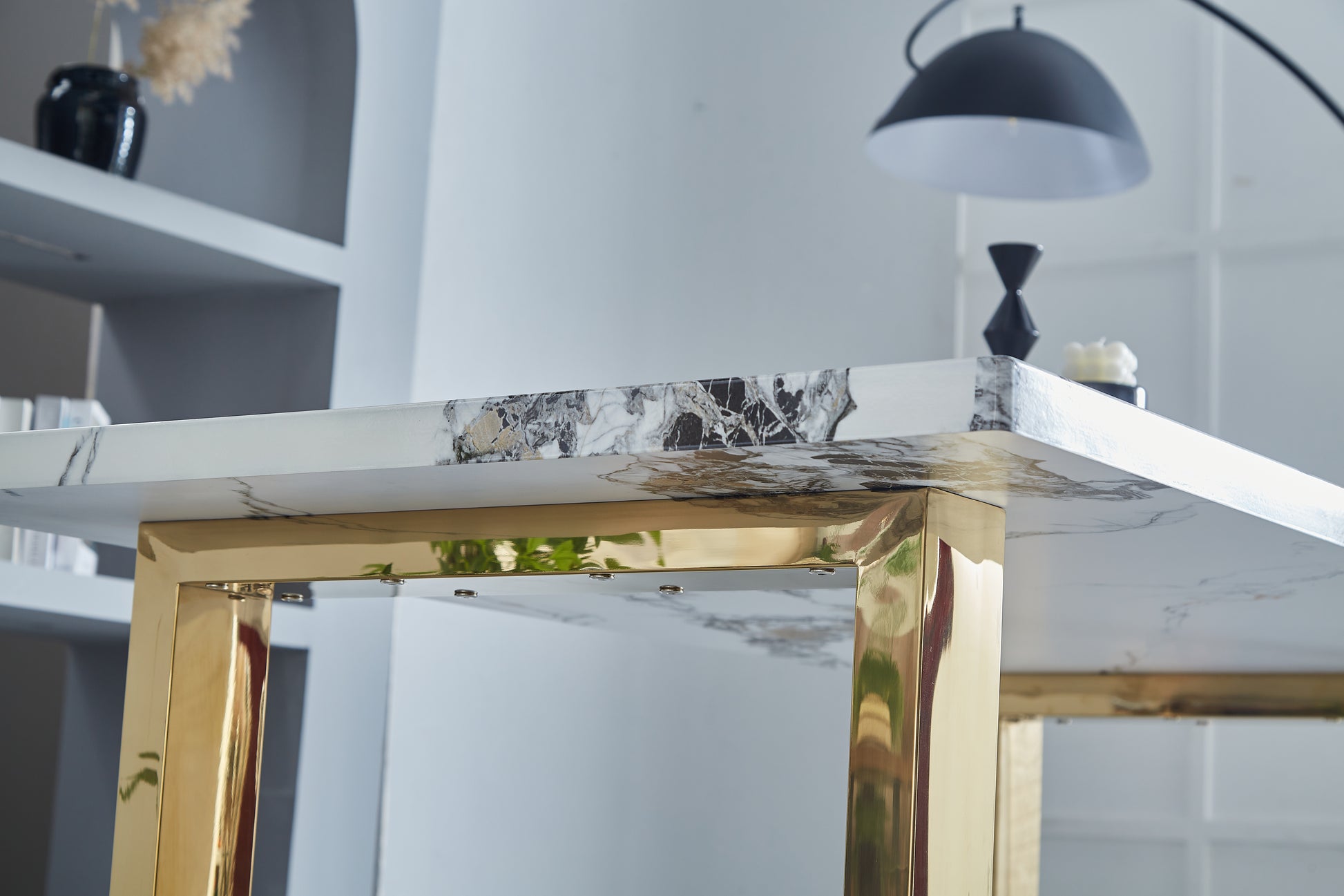 Luxurious Faux Marble Mdf Dinning Table For 6 Or 8, Rectangular 63"L*35.4"W*29.8"H, Thick And Solid Stainless Steel Legs Modern, Sturdy And Du Rable, Easy To Assemble For Kitchen Living Room Meeting White Gray Seats 6 Ergonomic Kitchen