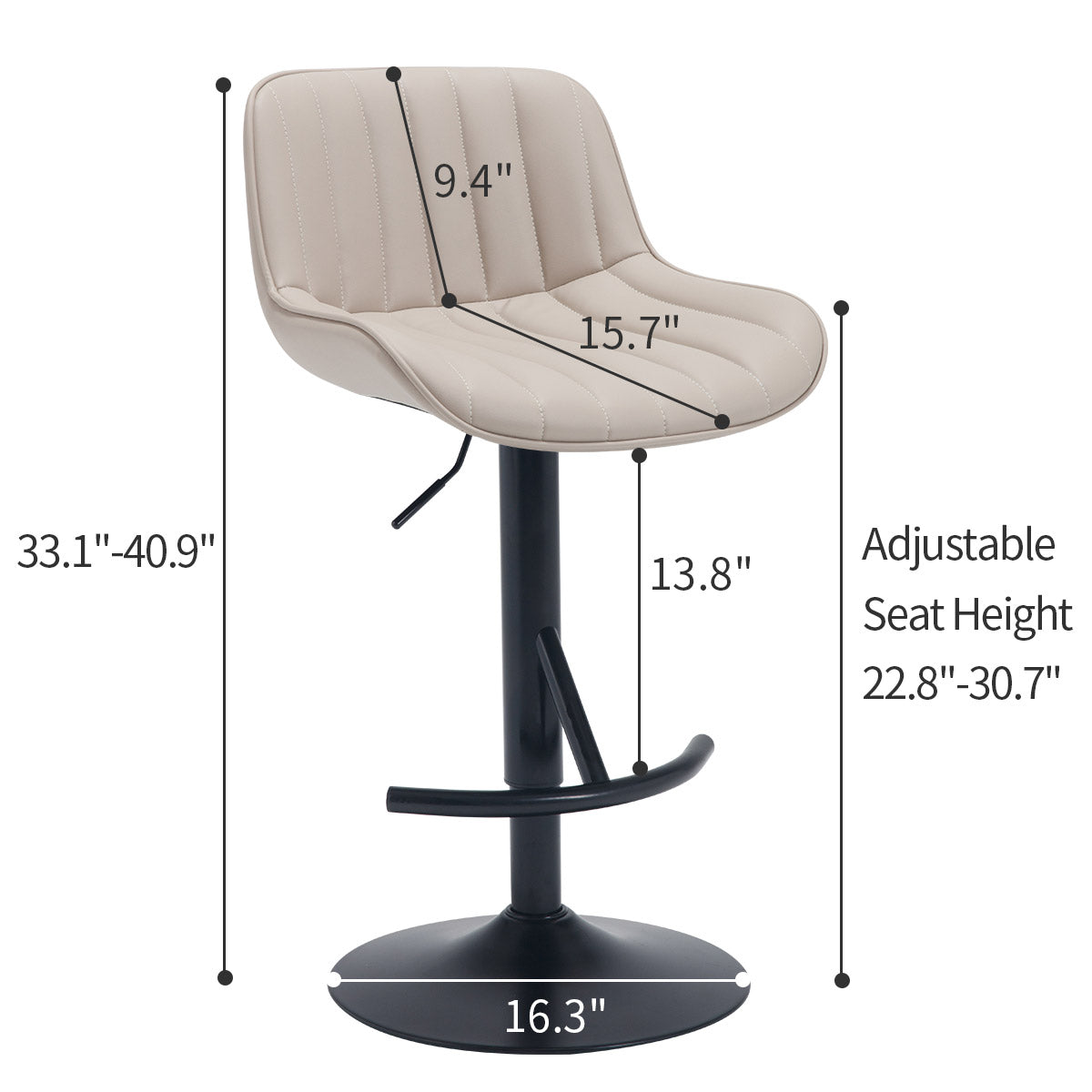 Adjustable Swivel Light Luxury Premium Bar Stool For Kitchen Counter And Dining Room Khaki Khaki Steel