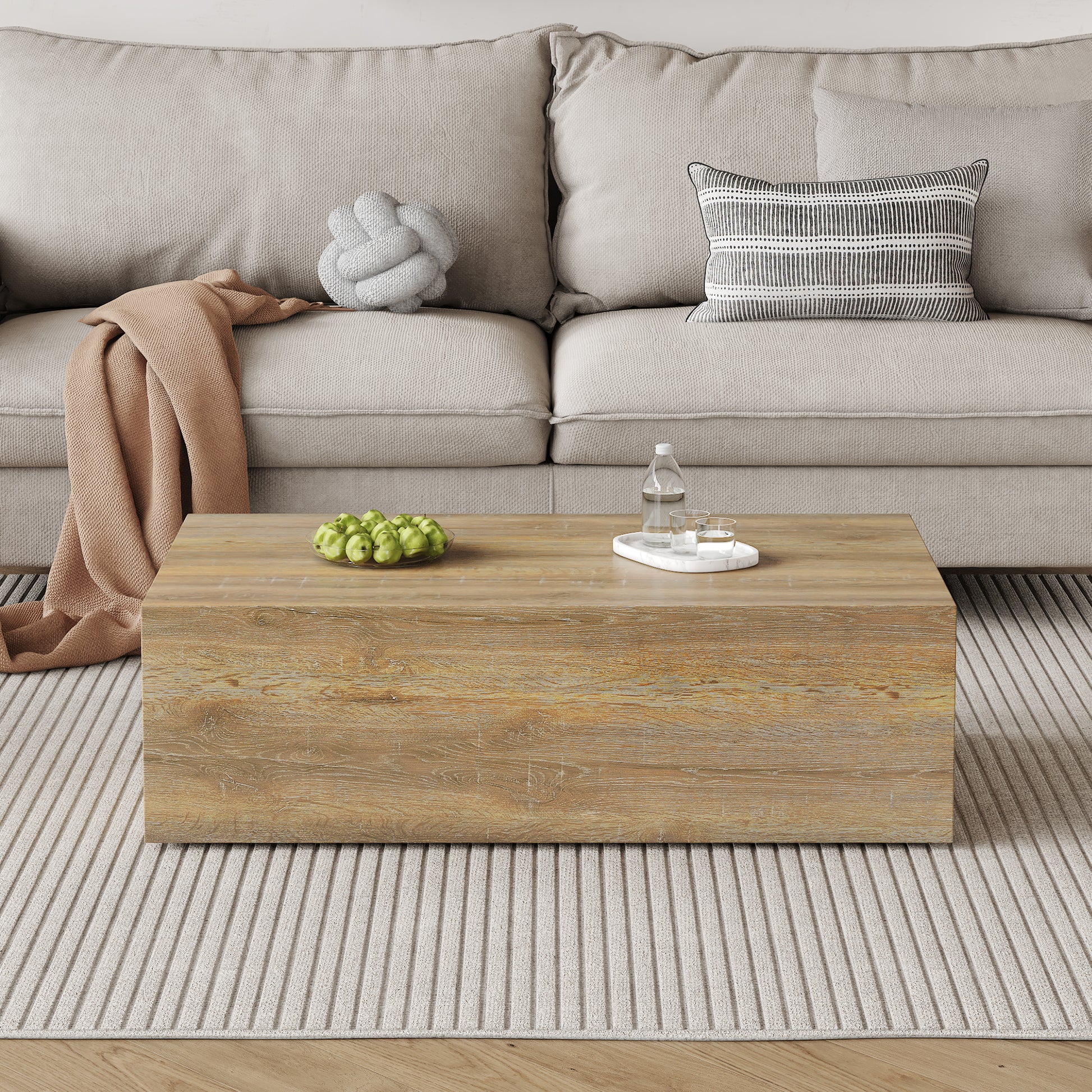 Elevate Your Living Space With This Modern Mdf Coffee Table That Showcases Smooth, Light Wood Color Texture Patterns. It Is Characterized By Stylish Design.39.3*23.6*12 Wood Mdf