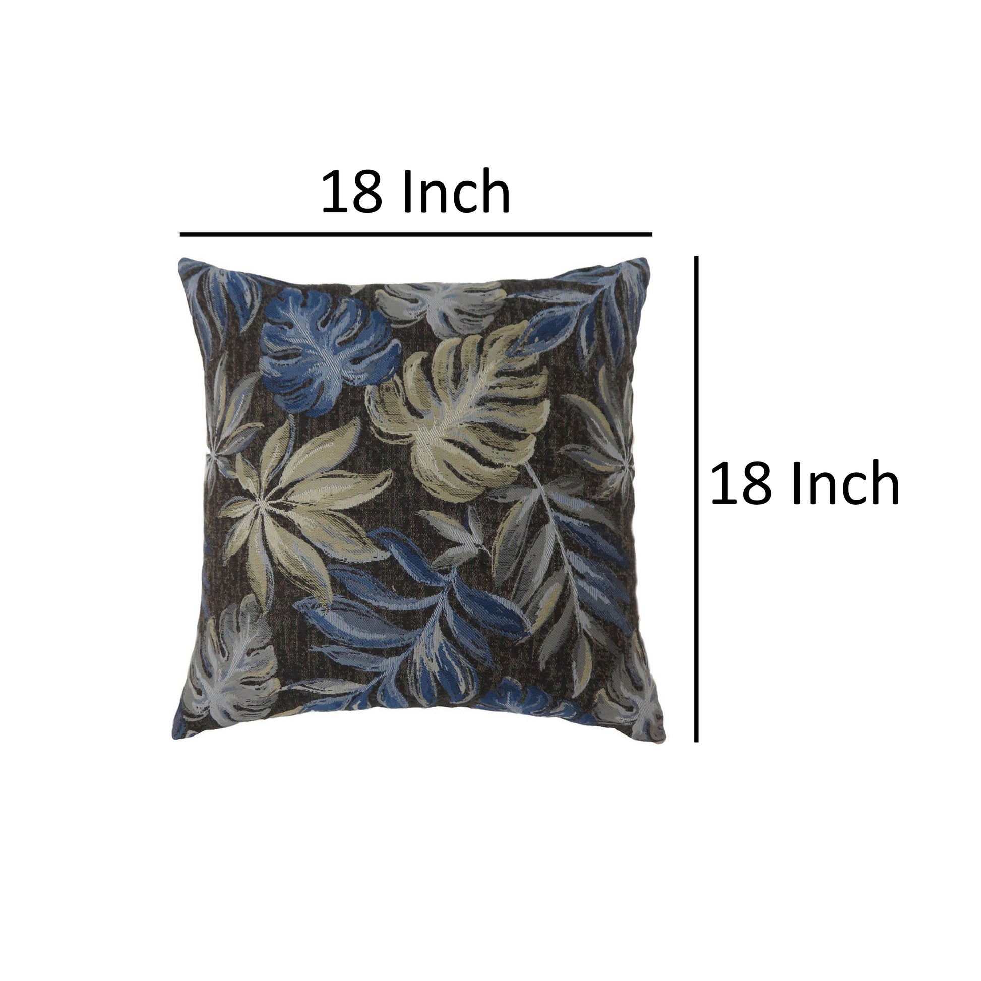 Contemporary Style Leaf Designed Set Of 2 Throw Pillows, Navy Blue Navy Blue Polyester