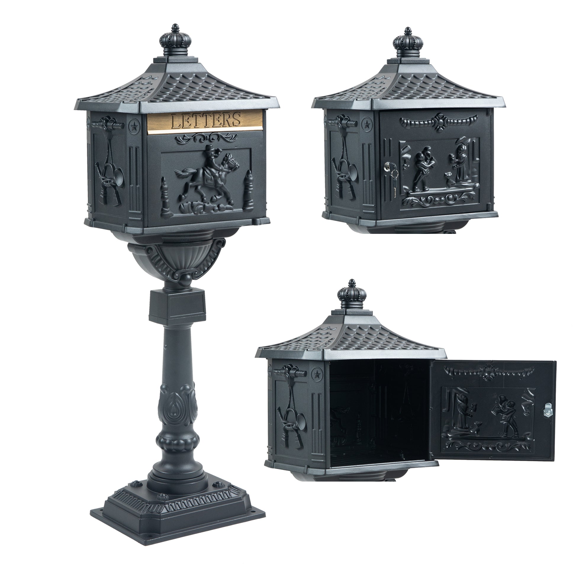 Mailbox Cast Aluminum Black Mail Box Postal Box Security Heavy Duty Black Aluminium