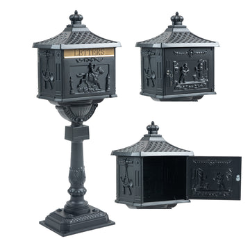 Mailbox Cast Aluminum Black Mail Box Postal Box Security Heavy Duty Black Aluminium
