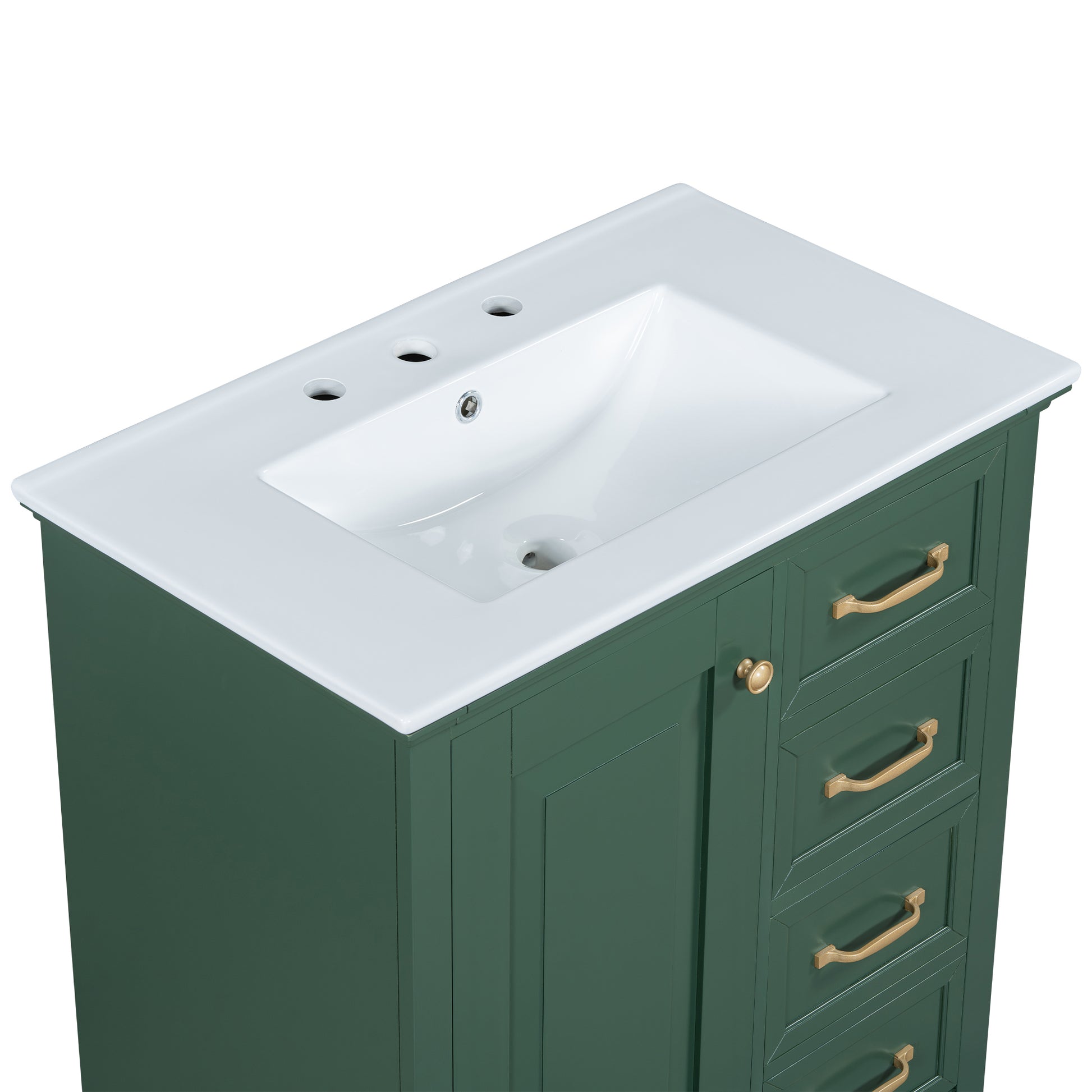 30" Bathroom Vanity With Sink, One Package, Green Bathroom Cabinet With Drawers, Solid Frame And Mdf Board Green Solid Wood Mdf