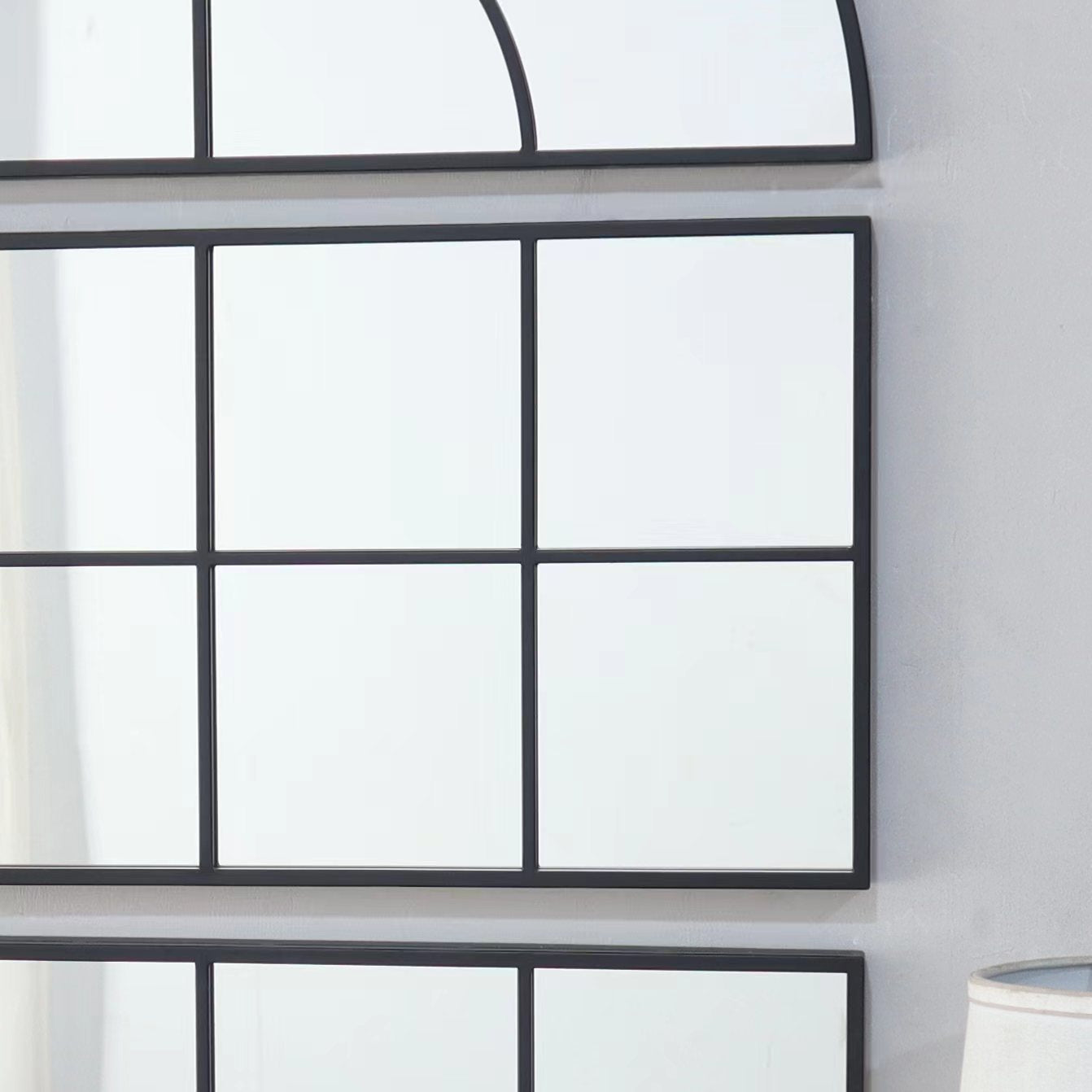 30" X 45" Large Arched Wall Mirror With Three Separate Sections Black Glass Metal