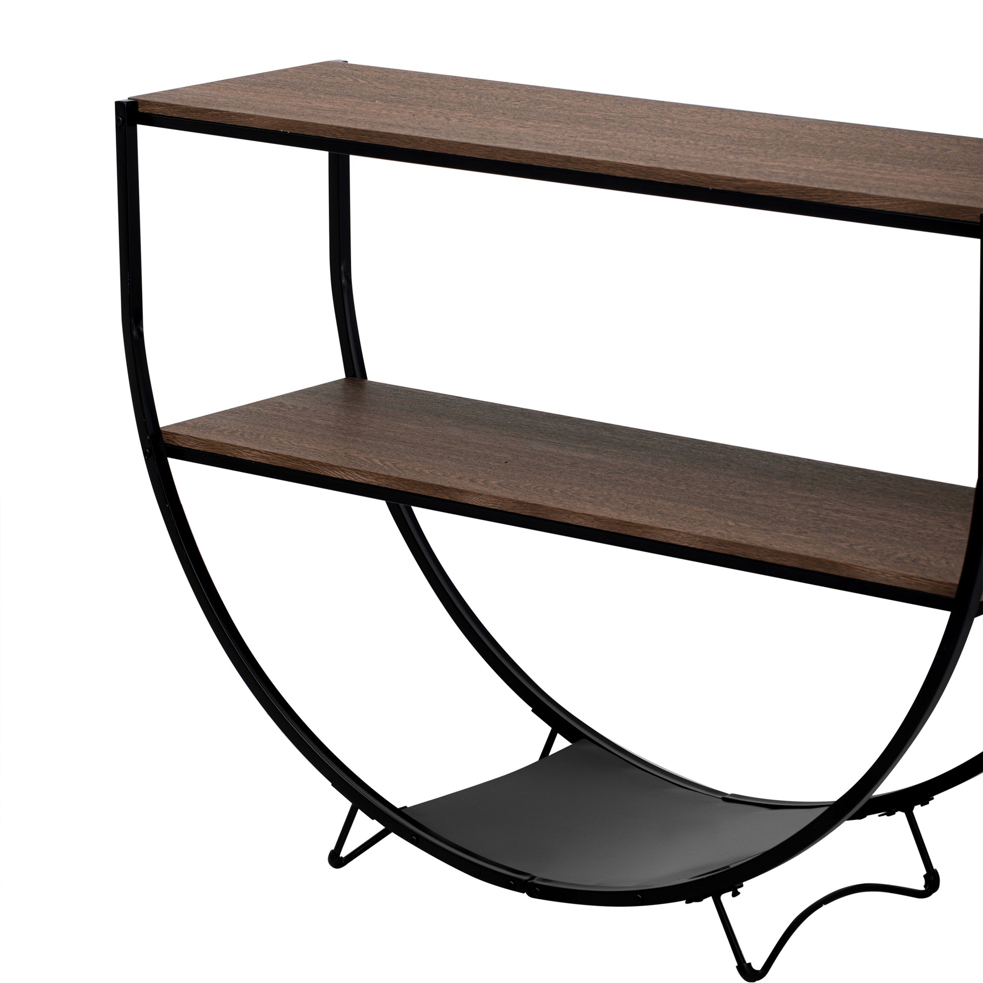 Rustic Industrial Design Demilune Shape Textured Metal Distressed Wood Console Table Dark Brown Dark Brown Mdf