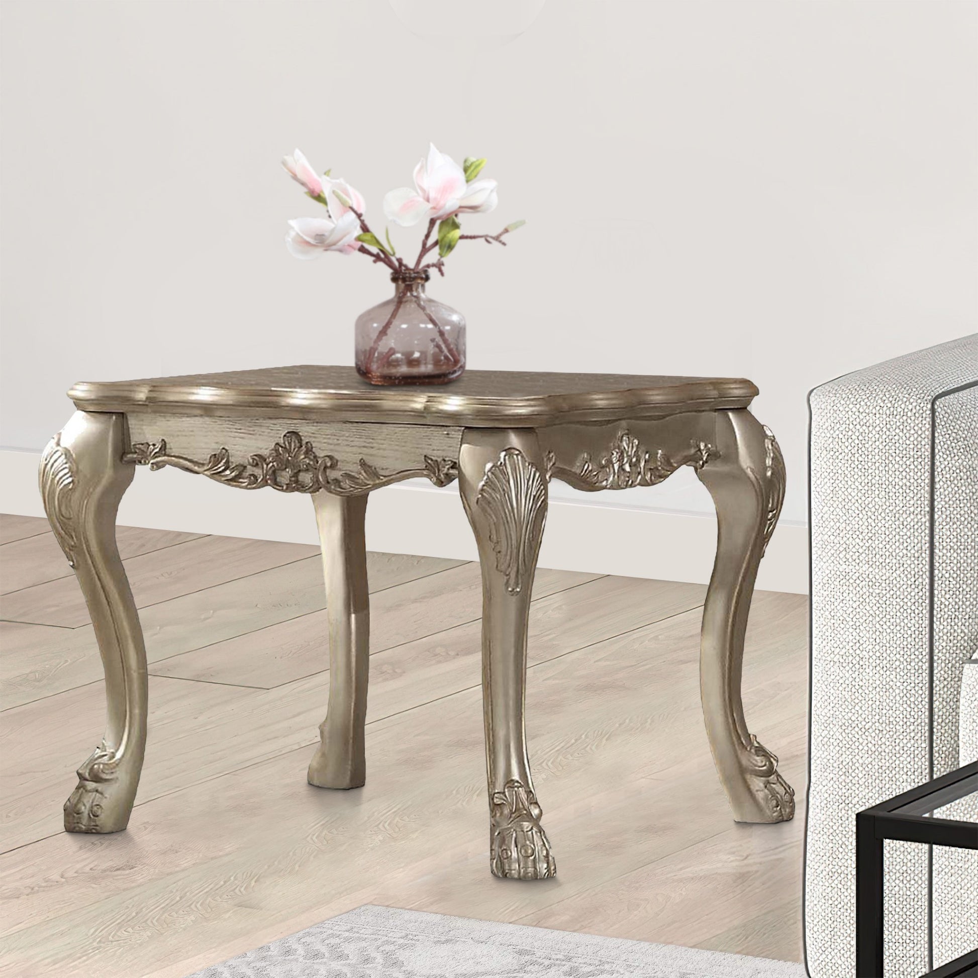 Wooden End Table In Gold Patina Gold Wood