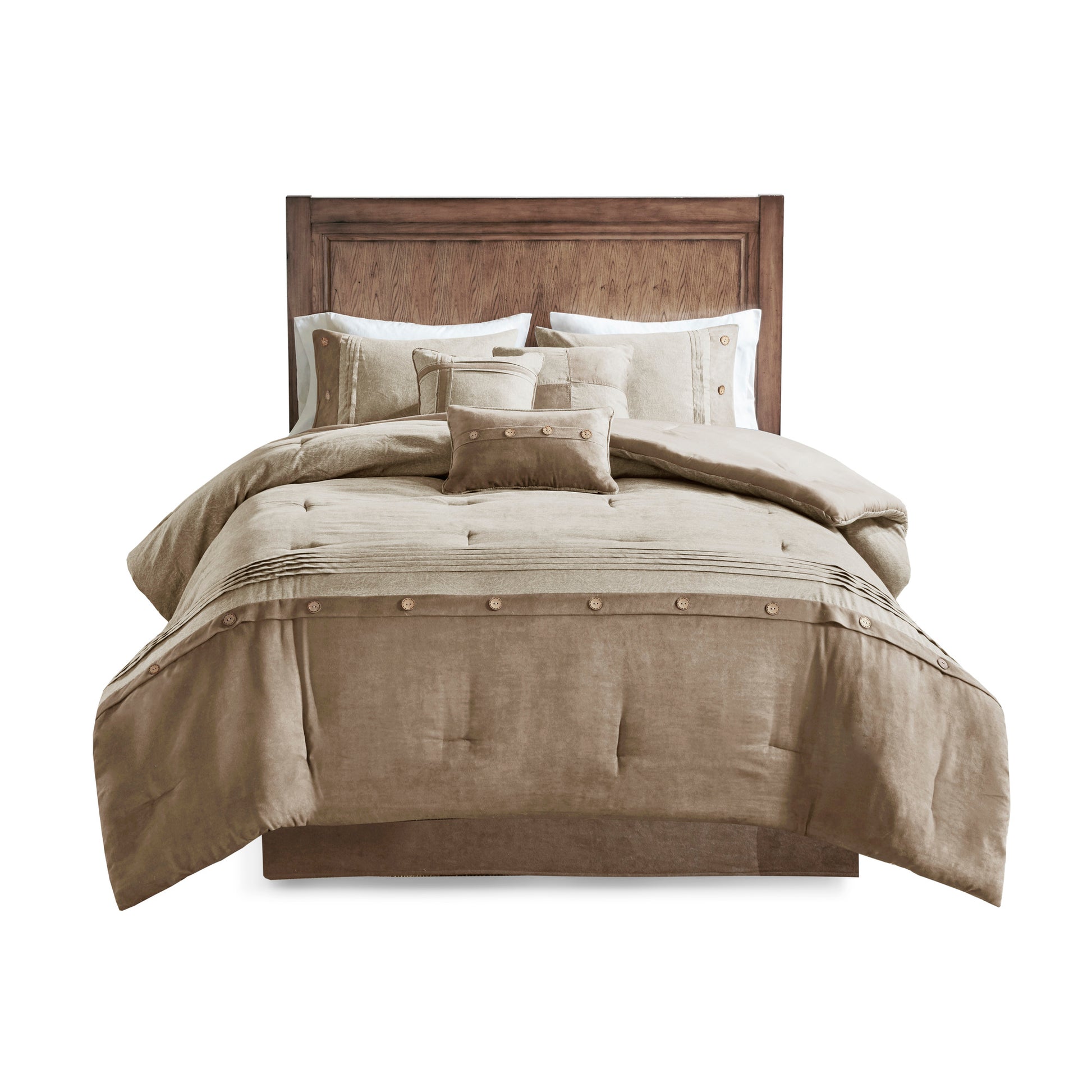 7 Piece Faux Suede Comforter Set Tan Cal King California King Tan Polyester