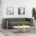 Mirod Comfy 3 Seat Sofa With Tufted Back And Arm, Modern For Living Room Grey Velvet 3 Seat