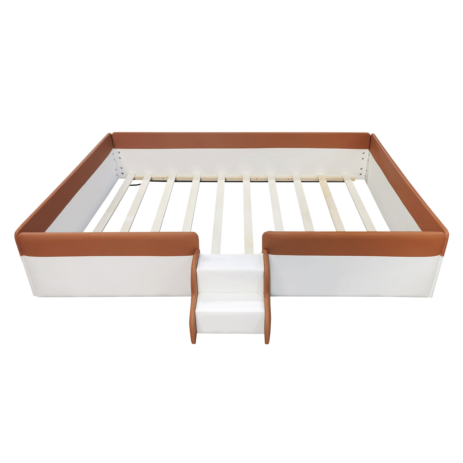 Full Size Upholstered Daybed Frame With Fence And Stairs, Brown White Full Brown White Mdf Lvl