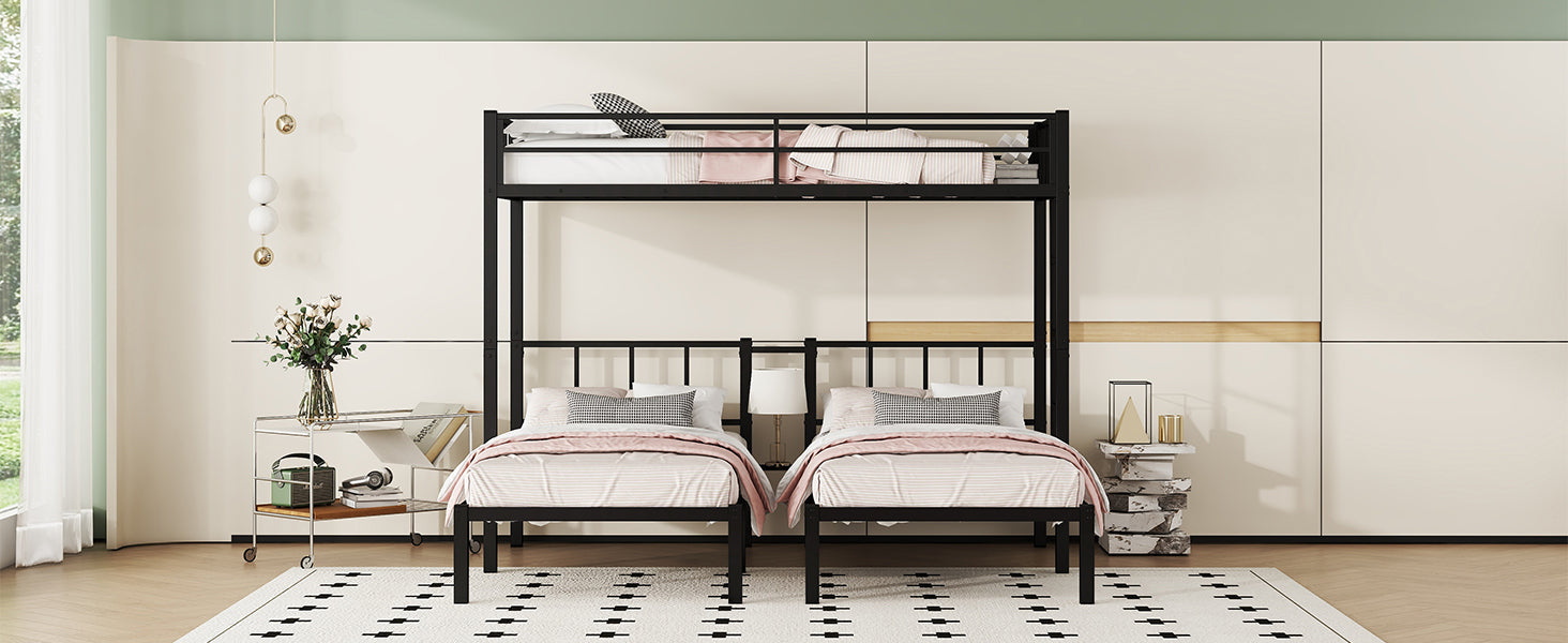 Twin Over Twin & Twin Bunk Beds For 3, Twin Xl Over Twin & Twin Bunk Bed Metal Triple Bunk Bed, Black Twin Xl Black Metal