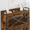 A Shoe Cabinet With 2 Flip Top Drawers, An Entryway Shoe Cabinet, A Narrow Standalone Shoe Rack Cabinet With Metal Legs, Rustic Brown,31.5'' W X 8.5'' D X 39.5'' H. Rustic Brown Particle Board