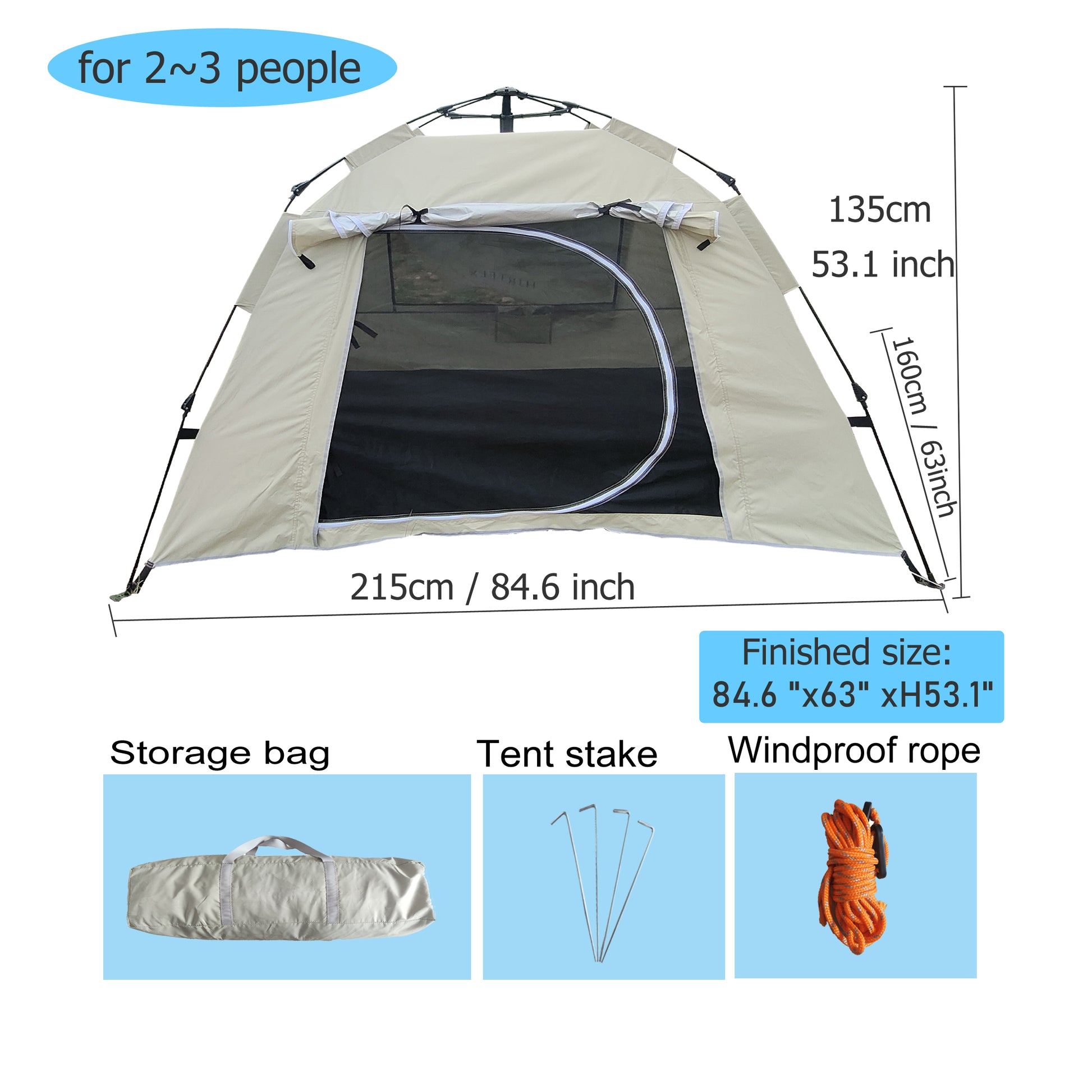 Tent, Quick Opening Automatic Tent, Waterproof And Uv Resistant Tent, Suitable For 2 3 People Camping, Picnic, Outdoor Travel Tent Beige Beige Classic Polyester