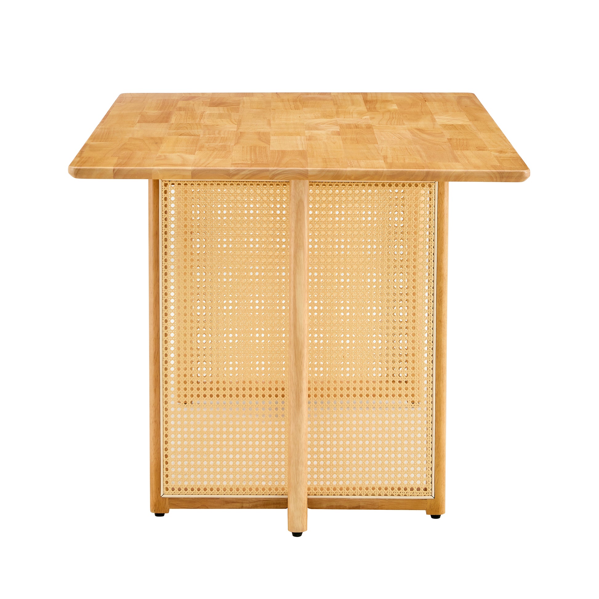 Chinese Country Retro Solid Wood Dining Table, Simple Modern Imitation Rattan Dining Table, Wooden Dining Table, Desk. Suitable For Dining Room, Living Room, Office Wood Rubber Wood