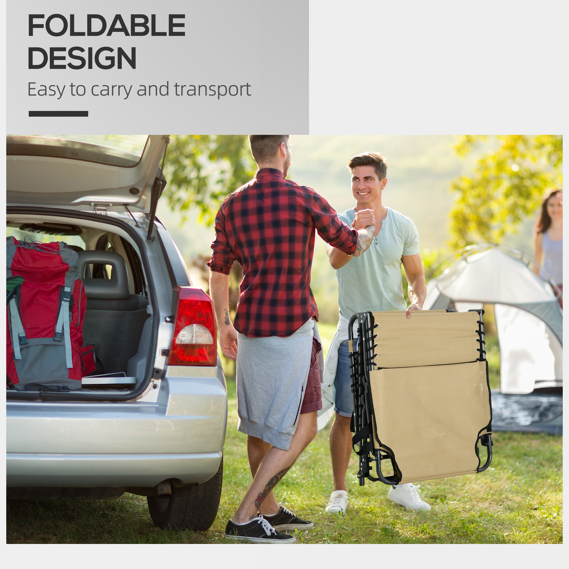 Outsunny Folding Chaise Lounge With 5 Level Reclining Back, Outdoor Tanning Chair With Reading Face Hole, Outdoor Lounge Chair With Side Pocket & Headrest For Beach, Yard, Patio, Beige Beige Steel