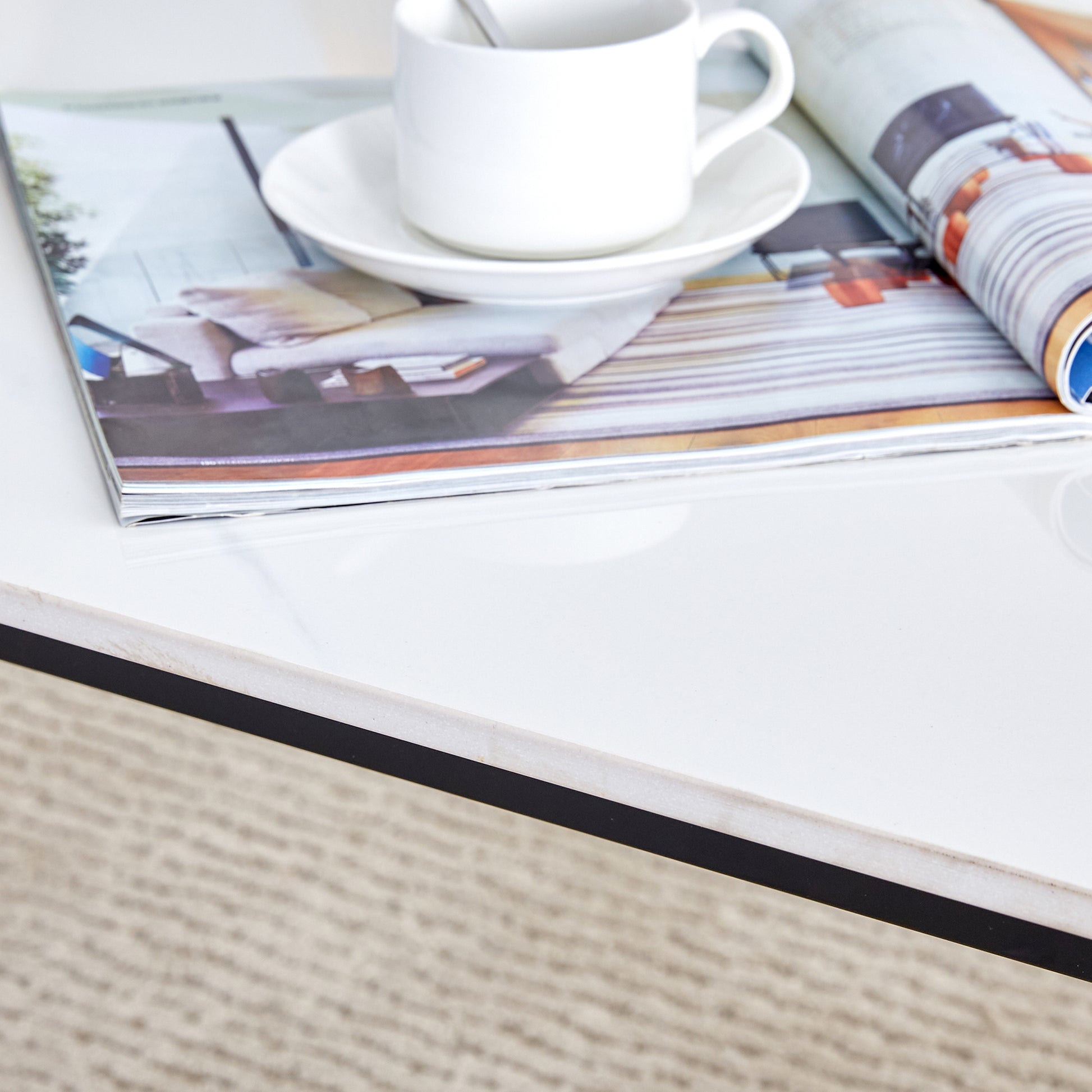 A Modern Minimalist Style White Marble Patterned Coffee Table With Black Metal Legs. Computer Desk. Game Table. Tea Table. Ct Xx White Black Sintered Stone