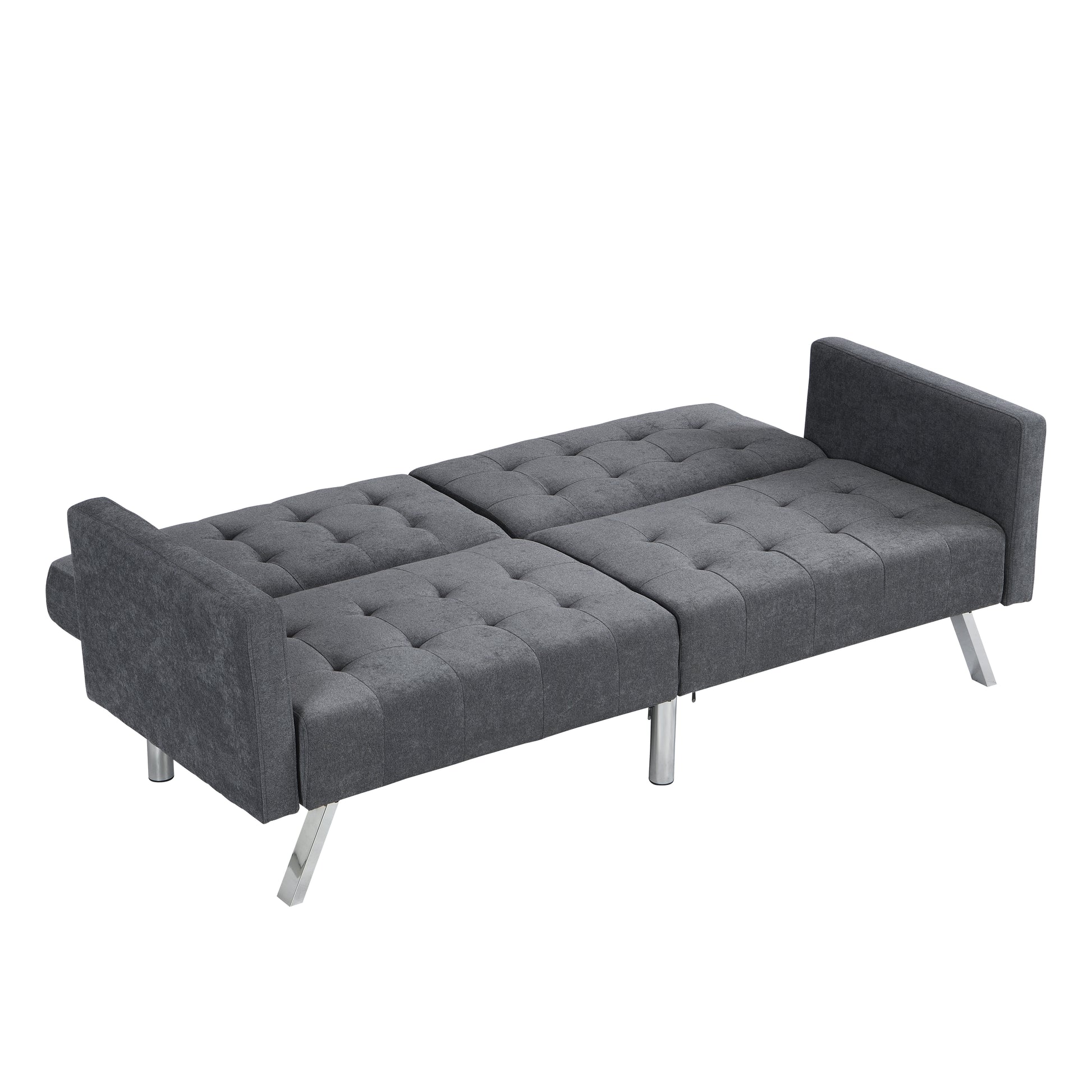 Sofa Bed Convertible Folding Dark Grey Lounge Couch Loveseat Sleeper Sofa Armrests Living Room Bedroom Apartment Reading Room Dark Gray Linen 2 Seat