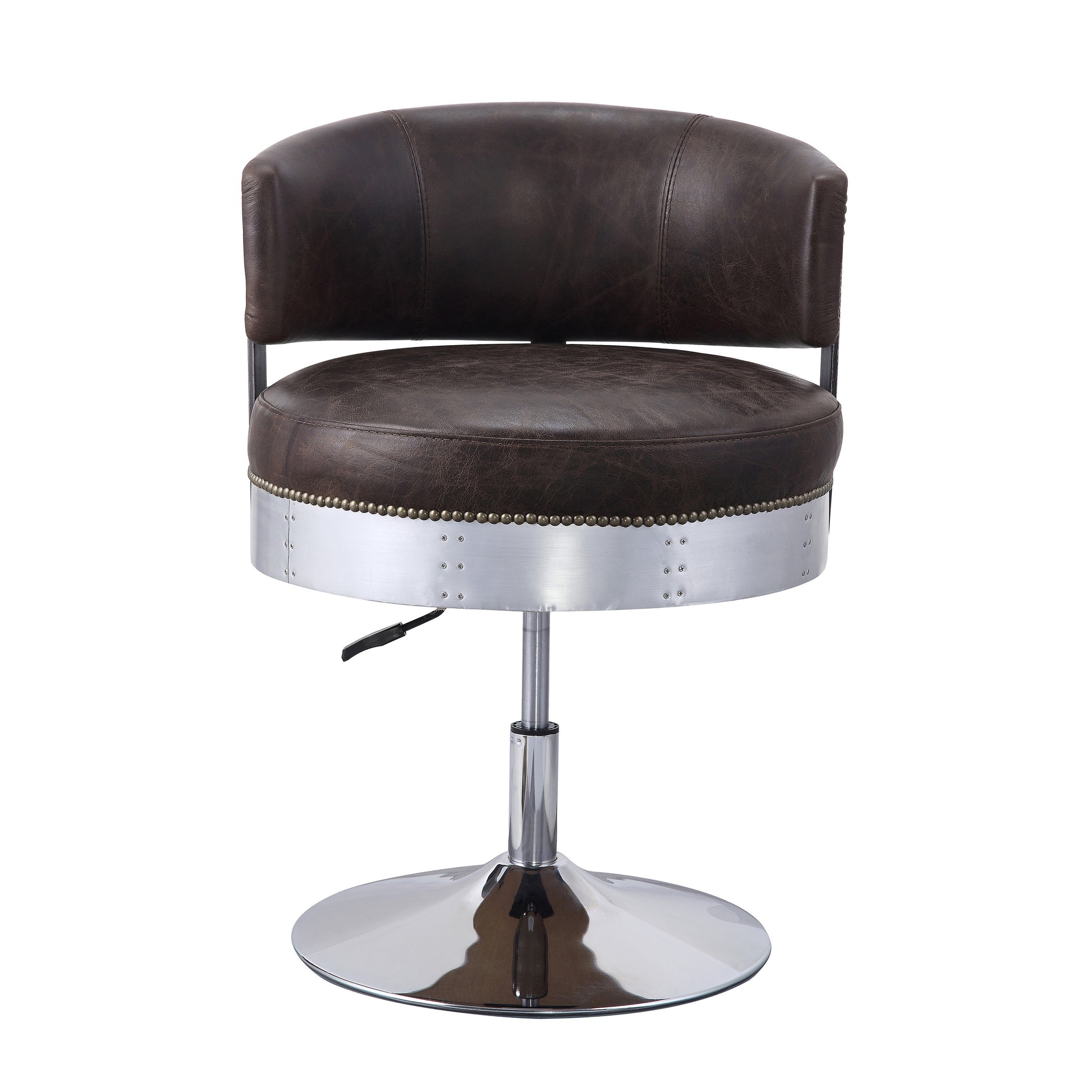 Distress Chocolate And Chrome Adjustable Swivel Stool Chocolate Primary Living Space Modern Leather