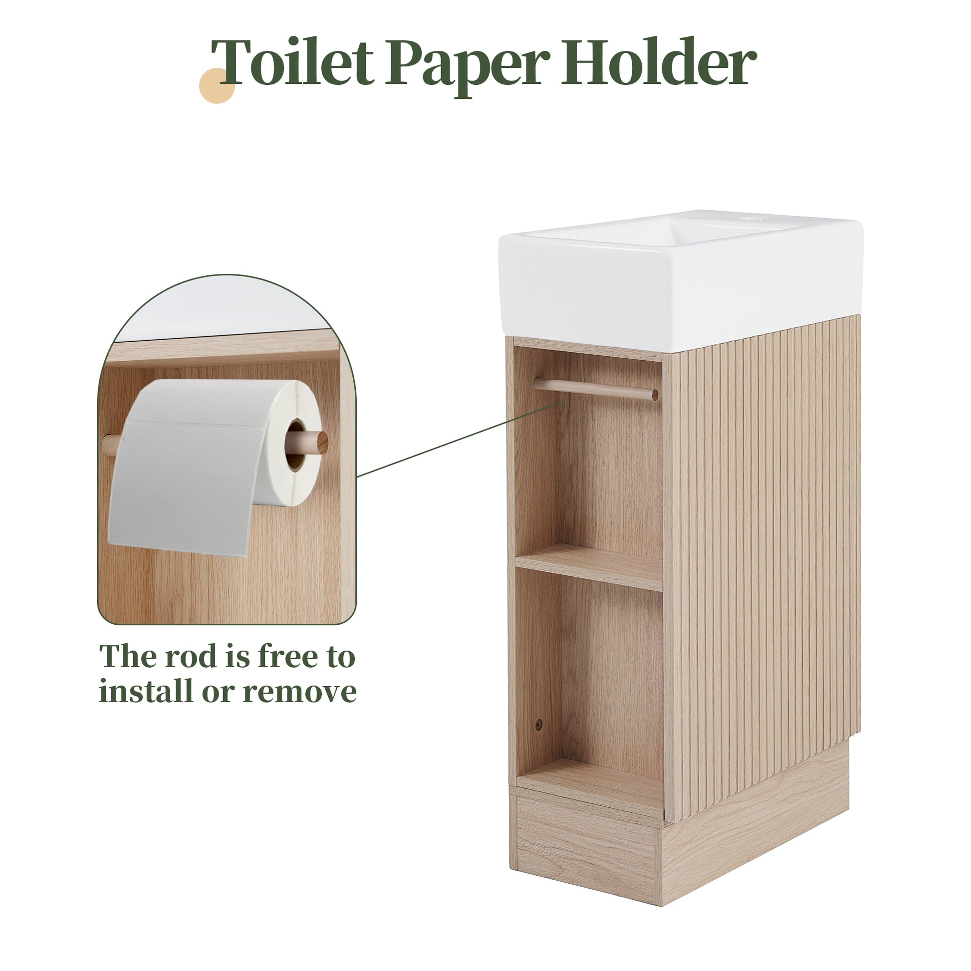 18.6" Bathroom Vanity With Sink, Bathroom Vanity Cabinet With Two Tier Shelf, Left Or Right Orientation, Natural Natural Mdf