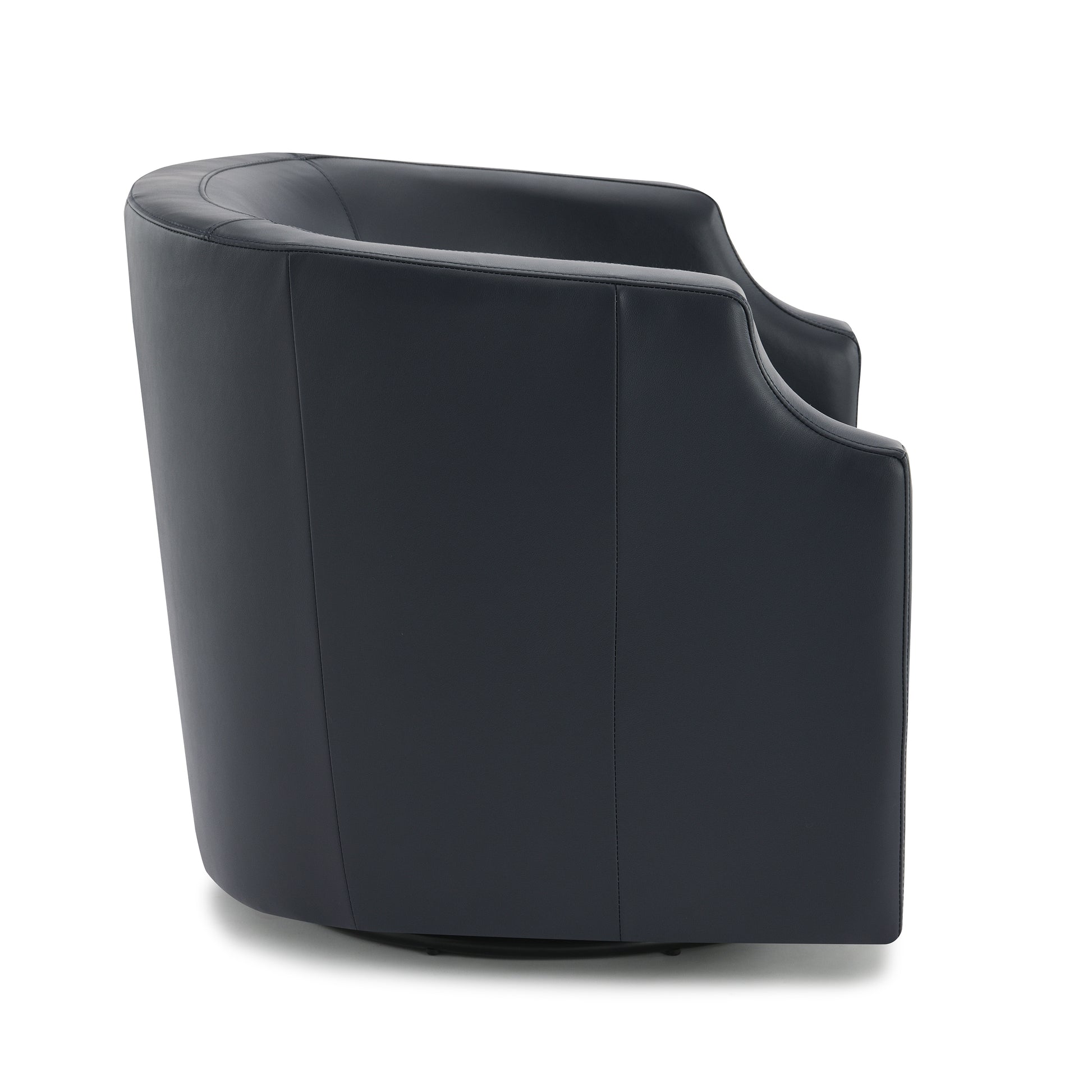 Emmett Midnight Blue Top Grain Leather Swivel Glider Barrel Chair Blue Foam Leather