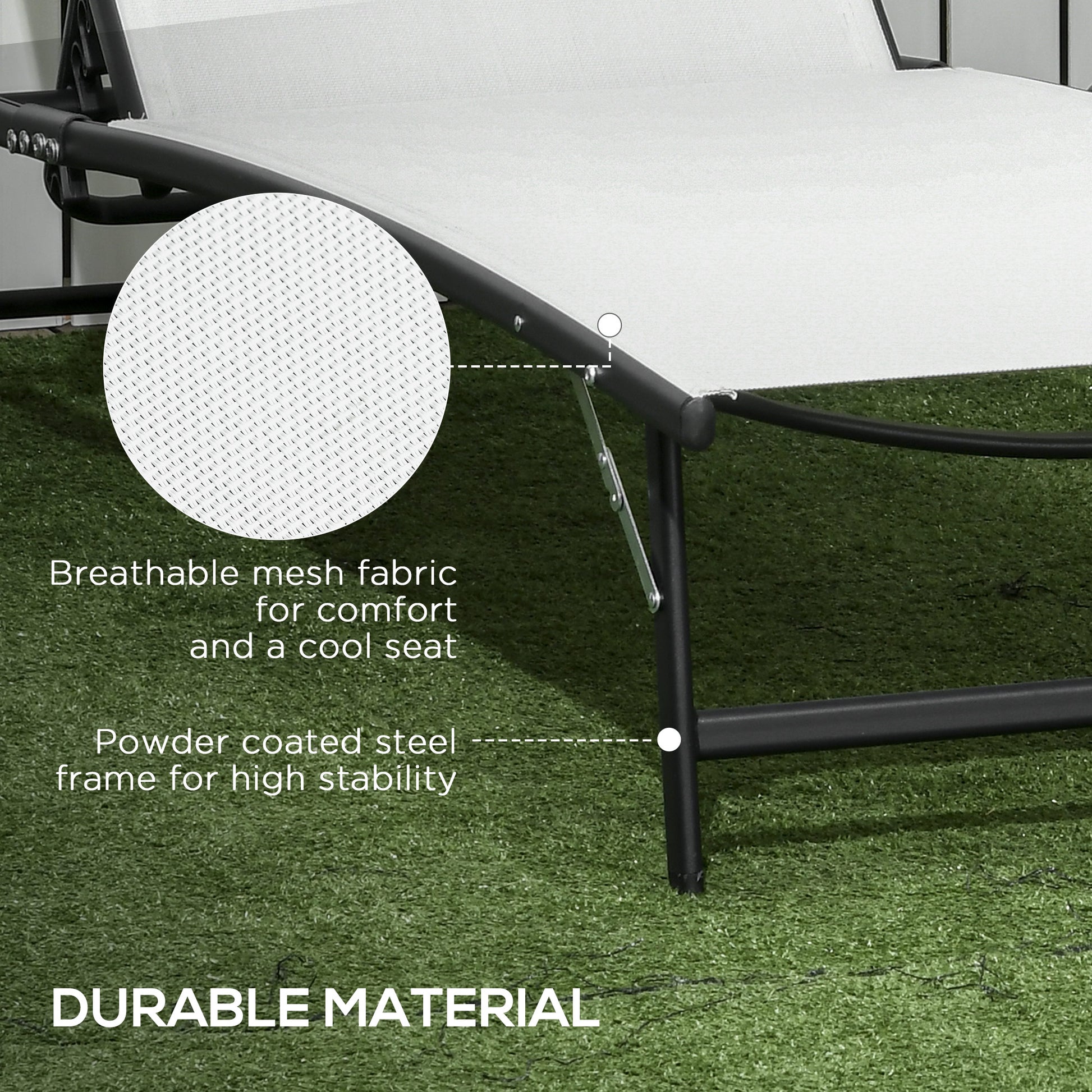 Outsunny Chaise Lounge Outdoor, 2 Piece Lounge Chair With Wheels, Tanning Chair With 5 Adjustable Positions For Patio, Beach, Yard, Pool, Cream White Cream White Fabric