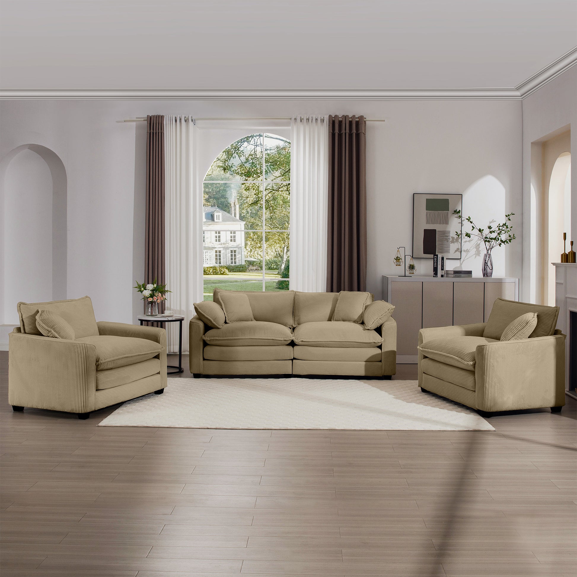 Warm And Cozy Sofa Set With Soft Cushions And Pillows, Home Theater Style Sofa Set Consisting Of One 2 Seater Sofas And Two Single Sofa In Tan Corduroy Fabric Tan Corduroy 4 Seat