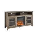 Transitional Electric Fireplace Wood And Glass Tv Stand For Tvs Up To 65