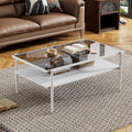 Rectangle Coffee Table With Gray Tempered Glass Top And White Legs, Modern Table For Living Room Gray Tempered Glass