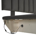 Queen Size Upholstered Floating Bed With Led Light And Usb Port, Velvet, Gray, Hydrualic Platform Bed Queen Gray Velvet