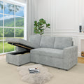 85 Inches Sofa Bed, 3 Seater Sleeper Sofa With Storage Chaise, Square Handrail With Pull And Copper Nail,Chenille Light Grey, Pull Out Couch For Living Room Light Grey Chenille 3 Seat