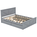 Queen Size Wooden Platform Bed With Four Storage Drawers And Support Legs, Gray Queen Gray Pine