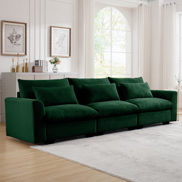 3 Seater Deep Seat Couches For Living Room, Wide And Deep Seat Comfy Living Roo Sofas With 3 Waist Pillows, Green Corduroy Green Corduroy 3 Seat