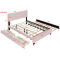 Queen Size Upholstered Platform Bed With Twill Headboard, Pullout Bed And Two Drawers, Flannel,Pink Queen Pink Mdf Lvl