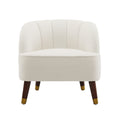 Upholstered Barrel Accent Chair With Wooden Legs White Rubberwood Boucle