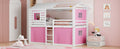 Twin Size Bunk Wood House Bed With Tent, Pink White Twin Pink White Solid Wood Mdf