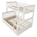 Twin Over Full Bunk Bed With Storage Drawers, Wooden Bunk Bed With Ladder And Safety Guard Rails White Full White Wood
