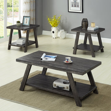 Athens Contemporary Replicated Wood Shelf Coffee Set Table In Charcoal Finish Charcoal Primary Living Space Rectangular Coffee & End Tables Wood
