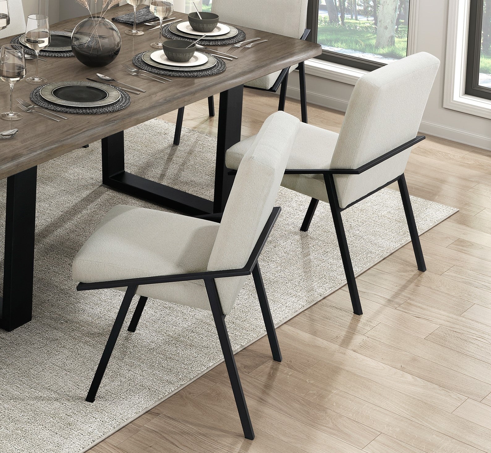 Black Metal Base Contemporary Side Chairs Set Of 2Pc, Cream Fabric Upholstered Dining Furniture Black Cream Dining Room Contemporary,Modern Side Chair Set Of 2 Metal
