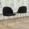 Modern Simple Black Teddy Fleece Dining Chair Fabric Upholstered Chairs Home Bedroom Stool Back Dressing Chair Gold Metal Legs Set Of 2 Black Foam Metal