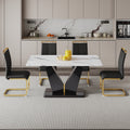 Table And Chair Set, White Imitation Marble Texture Glass Tabletop, Black Mdf Table Legs, Stable And Beautiful. Modern Simple Dining Table, Comfortable Seating. White Black Seats 4 Mdf Glass