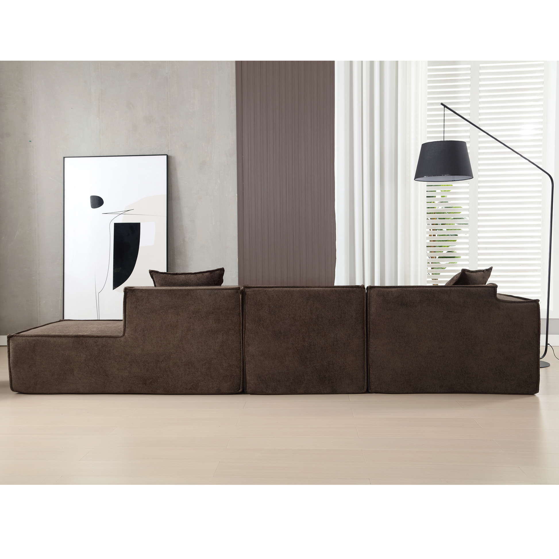 Modular Combination Living Room Sofa Set, Modern Minimalist Sofa, Free Installation Sofa, L Shaped, Italian Minimalist Tofu Block Sofa, Left Hand Facing,Terrycloth Fabric,Dark Brown Dark Brown Polyester Primary Living Space Soft Modern Polyester 3 Seat