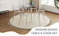 Table And Chair Set.A Modern Minimalist Round Dining Table With Transparent Tempered Glass Top And Silver Metal Legs,Paired With 6 Multiple Transparent High Quality Pet Dining Chairs With Silver Legs. Silver,Transparent Seats 6 Glass Metal