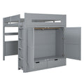 Full Size Wooden Loft Bed With Wardrobe, Desk, Drawers, Shelves, Gray Full Gray Plywood